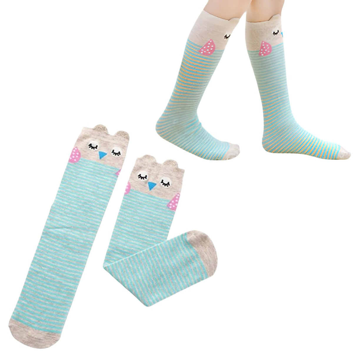 MOMISY 1 Pair of Baby Spring Winter And Autumn Combed Cotton Long Tube Knee-High Socks Suitable Age of 3 to 12 Years (GreenStripe, 3-12Y)