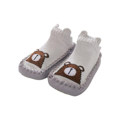 MOMISY Anti-Skid leather soled Shoe Socks for Baby Boys and Baby Girls-12 to 18 months, Medium (Grey Bear, M)