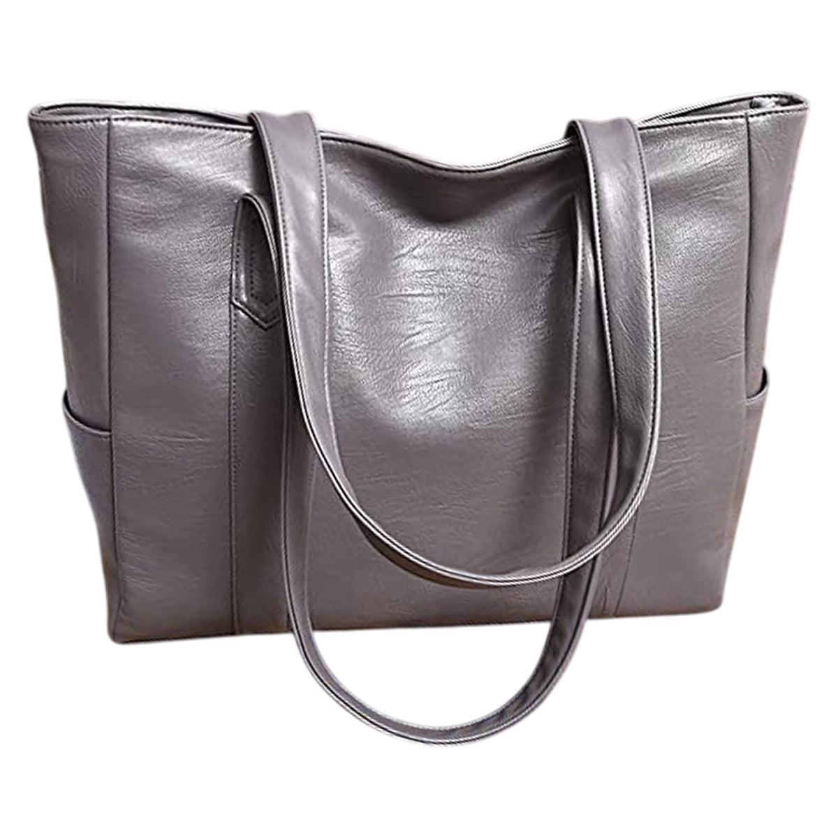 MOMISY PU Leather Satchel Handbag Tote Work | Ladies Purse | Stylish Shoulder Bag | Gift for Women (Grey)