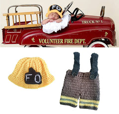 MOMISY Baby Photography Props, Riding Hood Outfit, Includes Trouser with attached Suspender & Cap for Kids Parties Anniversaries Photography, Brown-Yellow