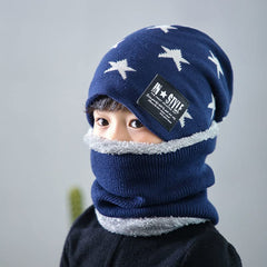 MOMISY Kids Winter Hat and Scarf Set, 2Pcs Warm Knit Beanie Cap and Scarf for 5-10 Years Old Boys and Girls (Blue S)