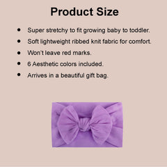 MOMISY Baby Girls Nylon Headbands with Bows, Soft Stretchy, Set of 6, Multicolour