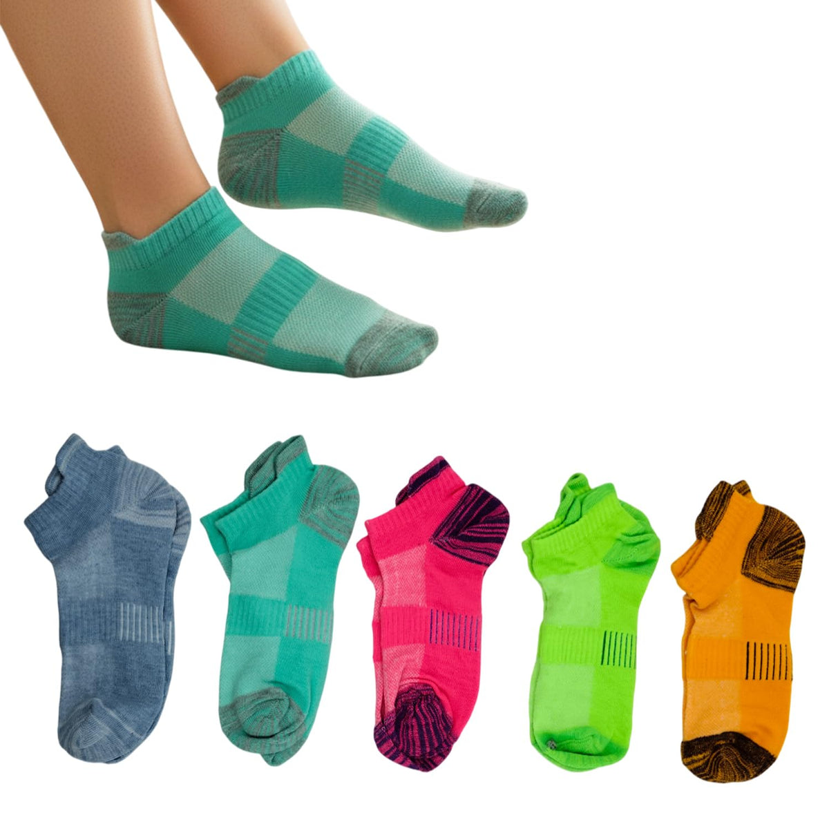 MOMISY Unisex Cotton Blend, Low-Cut Liner Ankle Socks, Pack of 5, Multicolour, Free Size (IN, Alpha, Free Size, Liner A)