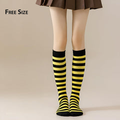 MOMISY Knee Socks for Womenand Girls Premium Cotton Blend, Breathable Long Knee High Stockings, Ultimate Comfort and Style, Ideal for Daily Use- Pack of 1 (Free Size) (Yellow Black)