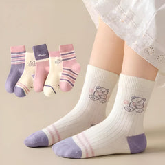 MOMISY 5 Pairs Baby kids Girl Boys Toddlers InfantmCotton Stretch Baby Socks (IN, Age, 3 Years, 5 Years, Purple Stripe)