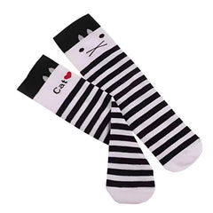 MOMISY 1 Pair of Baby Spring Winter And Autumn Combed Cotton Long Tube Knee-High Socks Suitable Age of 3 to 12 Years (IN, Age, 3 Years, 12 Years, WhiteCatStripe)