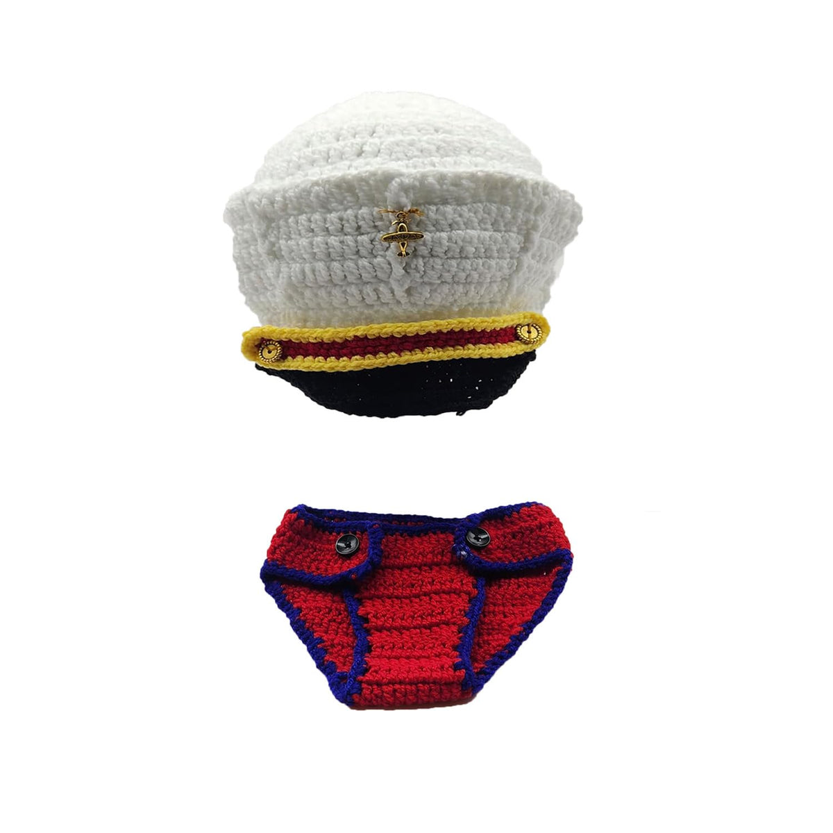 MOMISY Newborn Photography Props, Baby Girl Boy Photo Props, Infant Hand Crocheted Marine Diaper and Hat, White Red