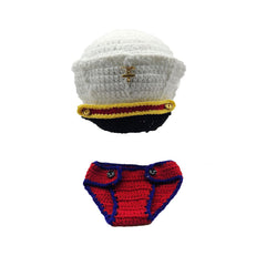 MOMISY Newborn Photography Props, Baby Girl Boy Photo Props, Infant Hand Crocheted Marine Diaper and Hat, White Red