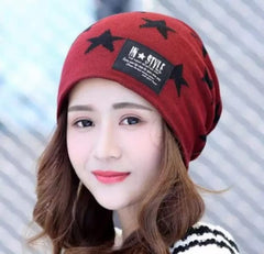 MOMISY Unisex Woolen Beanie Cap Plus Muffler Scarf Set for Men Women (Wine Red)