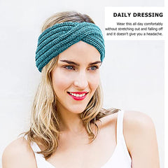 Momisy Knitted Winter Twist Woolen Warm Headband | Cold Weather Hair Accessories Head Wrap | Winter Designer Headbands for Women & Men- Teal