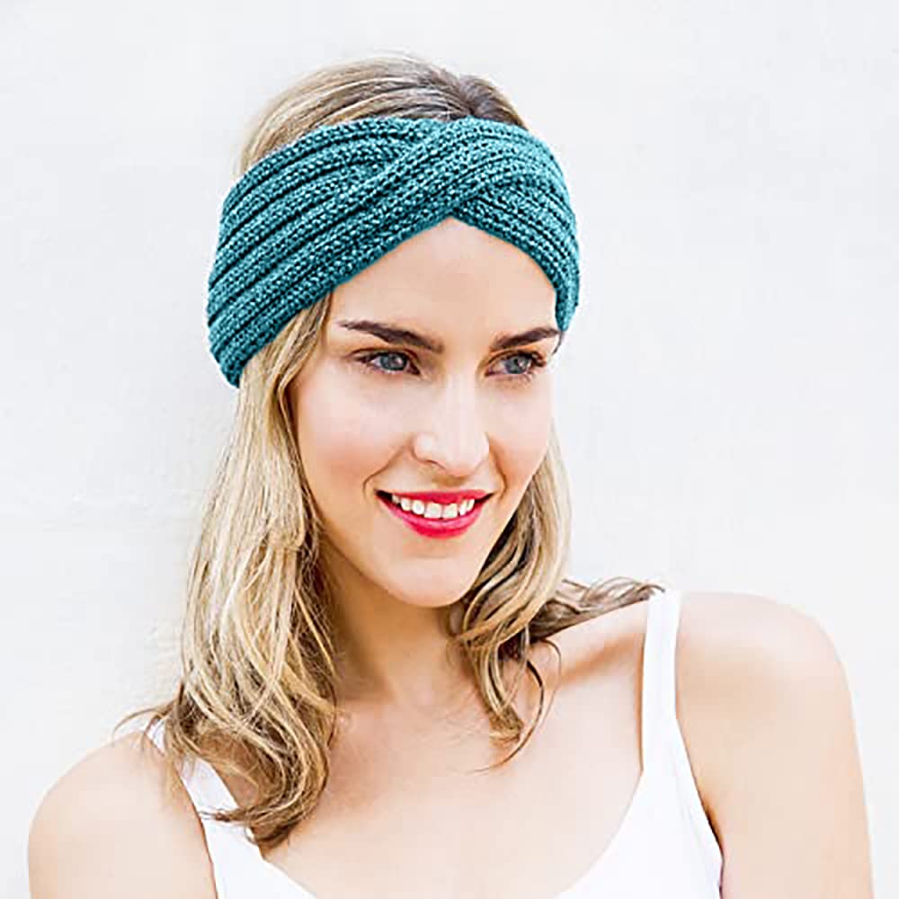 Momisy Knitted Winter Twist Woolen Warm Headband | Cold Weather Hair Accessories Head Wrap | Winter Designer Headbands for Women & Men- Teal