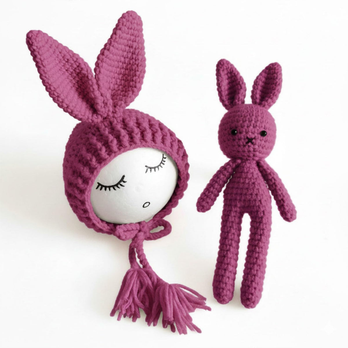 MOMISY Newborn Baby Photography Props Costume with Wool Cap (Rabbit Pink, 0-6M)