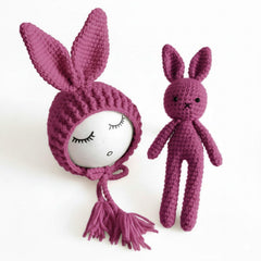 MOMISY Newborn Baby Photography Props Costume with Wool Cap (Rabbit Pink, 0-6M)