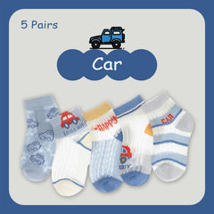 MOMISY 5 Pairs Baby Kids Girl Boys Tube Socks Toddlers Comfortable Ankel Length gifts (IN, Age, 3 Years, 5 Years, Thin Car)