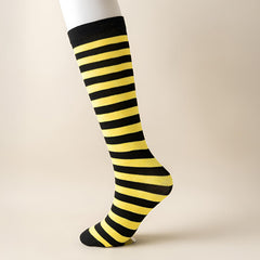 MOMISY Knee Socks for Womenand Girls Premium Cotton Blend, Breathable Long Knee High Stockings, Ultimate Comfort and Style, Ideal for Daily Use- Pack of 1 (Free Size) (Yellow Black)