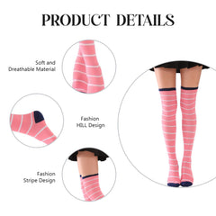 MOMISY Knee Socks for Womenand Girls Premium Cotton Blend, Breathable Long Knee High Stockings, Ultimate Comfort and Style, Ideal for Daily Use- Pack of 1 (Free Size) (Pink White)