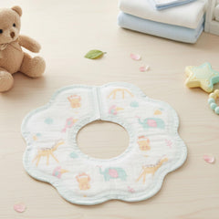 MOMISY Pure Cotton Non Woven Baby Feeding Bibs, Wave Pattern Print, Disposable, Pack of 20, Animal and Fish Design, Comfortable Fabric, Easy to Store