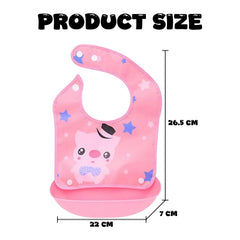 MOMISY Baby Bib For Newborn Waterproof Silicone Apron Wipeable Stain Resistant With pocket For 6 months and up (Pink-Pig)
