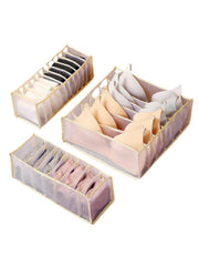 MOMISY Bra Socks Underwear Organizer Folding Closet Storage Boxes Clothes Separated Organizer 6/7/11 Compartments Grids Drawer Organizer, Pack of 3 (Beige)