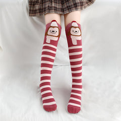 MOMISY 1 Pair of Baby Spring Winter And Autumn Combed Cotton Long Tube Knee-High Socks Suitable Age of 3 to 12 Years (IN, Age, 3 Years, 12 Years, BurgundyStripe)