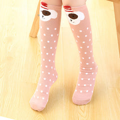 MOMISY 1 Pair of Baby Spring Winter And Autumn Combed Cotton Long Tube Knee-High Socks Suitable Age of 3 to 12 Years (IN, Age, 3 Years, 12 Years, PinkPolkaPuppy)