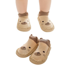 MOMISY Anti-Skid Leather Soled Shoe Ankle Length Socks For Baby Boys And Baby Girls-12 To 18 Months, Medium, Khaki