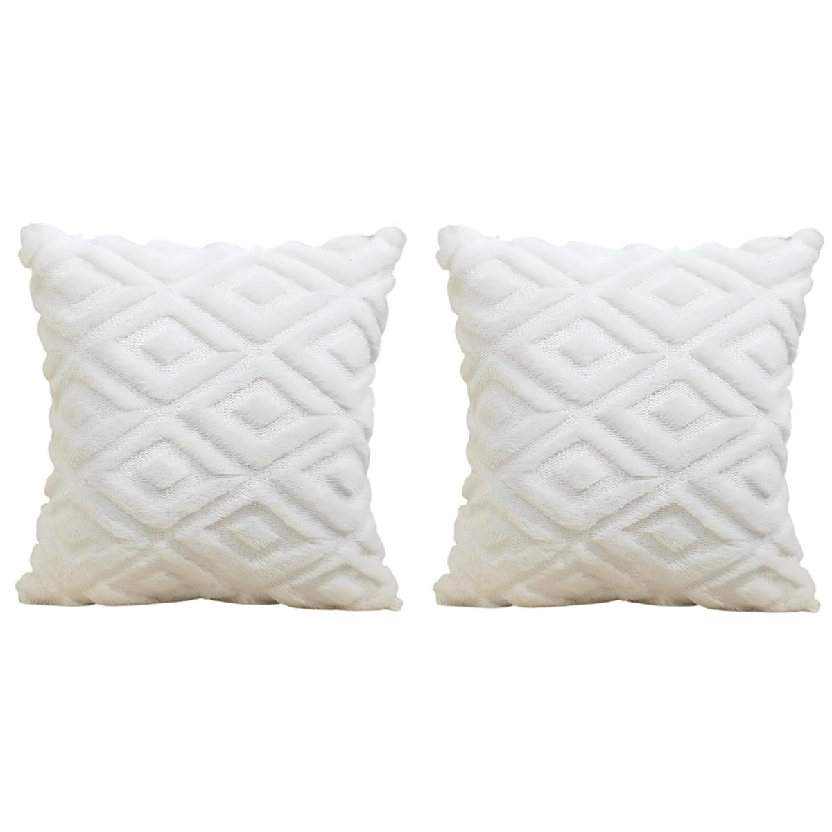 MOMISY Corduroy Cushion Throw Pillow Covers, Diamond, 45 x 45 cm, 18 x 18 inch (2, White2)