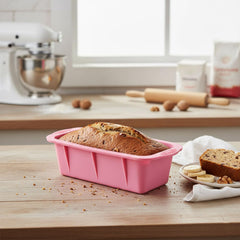 MOMISY Silicone Bread & Loaf Pan Mould | Fruit Cake, Pastry Making Pan | Baking Mould Rectangle (Pink)