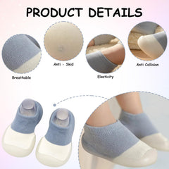 MOMISY Anti-Skid leather soled 2 Color Shoe Socks for Baby Boys and Baby Girls-12 to 24 months, Medium (Blue, 12-24 Months)