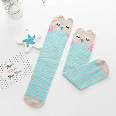 MOMISY 1 Pair of Baby Spring Winter And Autumn Combed Cotton Long Tube Knee-High Socks Suitable Age of 3 to 12 Years (GreenStripe, 3-12Y)