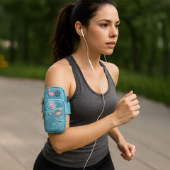 MOMISY Arm Band for Mobile for Cycling, Running, Jogging, Gym Exercise, Outdoor Sports Waterproof Compatible with iPhone & Other Phones, Size up to 6.5 inch (Cyan Heron)