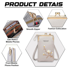 MOMISY Mobile Bag Cellphone Sling Bag Card Holder Wallet Handbag Crossbody multi-function Shoulder Bag for Girls & Women-Embroidery (Grey)