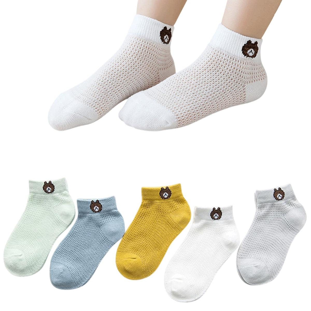 MOMISY 5 Pairs Baby Girl Boys Tube Toddlers Infant Solid Color Boat Spring and Autumn Stretch Baby (Thin Bear, 9 year to 12 year)