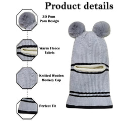 MOMISY Winter Soft Woolen Monkey Cap with Velvet Lining for Baby Boys, Girls, Infant, Toddler, 2-5 Years (in, Age, 2 Years, 5 Years, Grey)