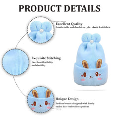 MOMISY Bunny Baby Cap, Soft Beanie Woolen Hat for Spring, Winter, Autumn, for Newborn, Infant, Toddler, Kids, Babies- 0 to 6 Months (in, Age, 0 Months, 6 Months, Blue)