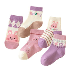 MOMISY 5 Pairs Baby kids Girl Boys Toddlers InfantmCotton Stretch Baby Socks (IN, Age, 1 Year, 3 Years, Purple Bunny)