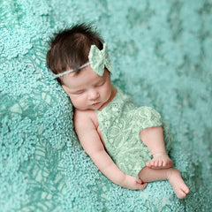 MOMISY Newborn Photography Props Set, Mint Green Lace Romper with Matching Headband, 2-Piece