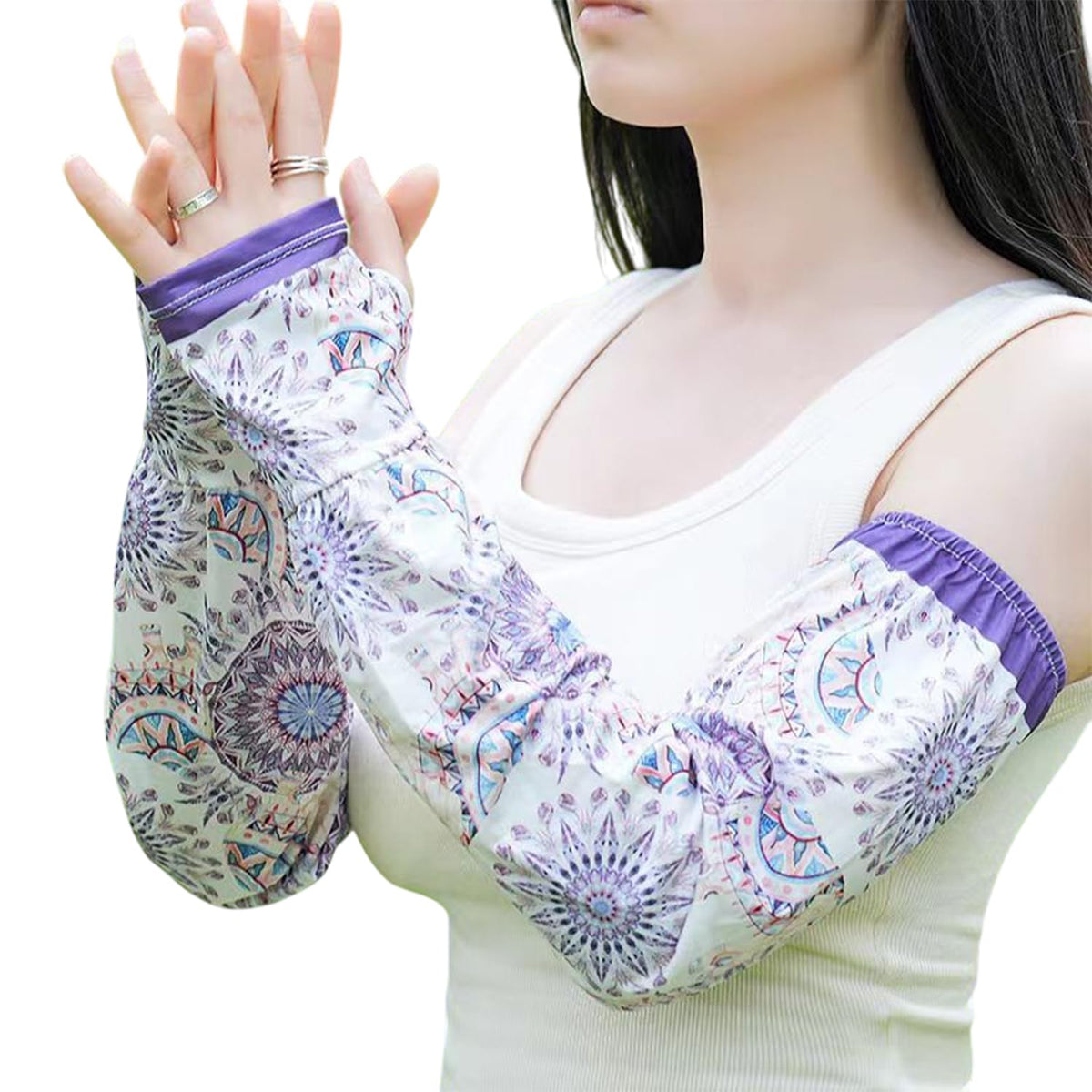MOMISY UV Sun Protection Arm Sleeves with Thumb Hole Sun Protection Hand Cover for Running and Cycling for Women, Loose-Fit Cooling Cover