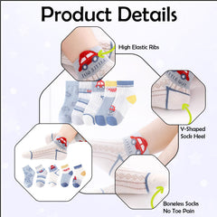MOMISY 5 Pairs Baby Kids Girl Boys Tube Socks Toddlers Comfortable Ankel Length gifts (IN, Age, 3 Years, 5 Years, Thin Car)