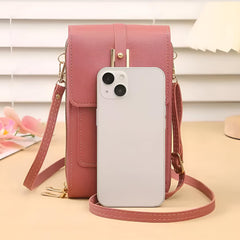 MOMISY Mobile Bag Cellphone Sling Card Holder Wallet Handbag, Transparent Screen, Crossbody Multi-function Shoulder Bag for Girls-Belt (Dark Pink)