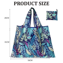 MOMISY Womens Designer Pattern Reusable And Foldable Shopping Bag/Tote Hand Bag/Travel Bag/Grocery Bag | Heavy Duty, Eco Friendly | Compact, Lightweight And Convenient (Leaves Cyan), Leaves Cyan