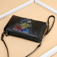 MOMISY Women Embroidery Crossbody Bag Small Shoulder Purse Soft Synthetic Leather Mobile cell phone bag For Ladies (Rose)