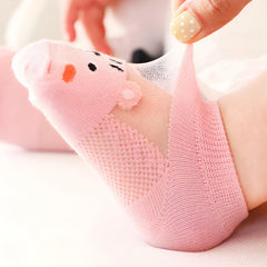 MOMISY Kids Ankle Socks, 5 Pairs, Tube Style, for Toddlers and Infants (IN, Age, 12 Months, 24 Months, AnimalCat)