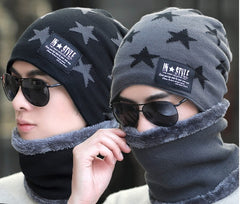 MOMISY Unisex Woolen Beanie Cap Plus Muffler Scarf Set for Men Women (Black)