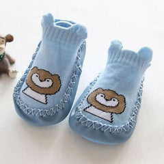 MOMISY Anti-Skid leather soled Shoe Socks for Baby Boys and Baby Girls-12 to 18 months, Medium, Blue