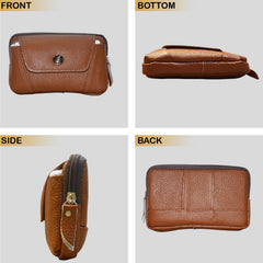 MOMISY Horizontal Mobile Cell Phone Holster Holder Pouch Case Belt Clip Case Leather Case Cover for Men (Button Brown, Horizontal)