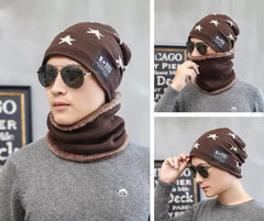 MOMISY Unisex Woolen Beanie Cap Plus Muffler Scarf Set for Men Women (Brown)