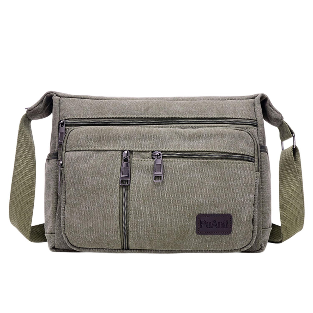 MOMISY Canvas Sling Cross Body Bag Travel Side Bag Office Messenger Bag Business Bag Multi Pocket Shoulder Bag Money Bag for Adults, Men and Women (Army Green)
