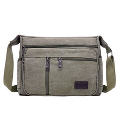 MOMISY Canvas Sling Cross Body Bag Travel Side Bag Office Messenger Bag Business Bag Multi Pocket Shoulder Bag Money Bag for Adults, Men and Women (Army Green)