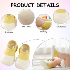 MOMISY Anti-Skid leather soled 2 Color Shoe Socks for Baby Boys and Baby Girls-12 to 24 months, Medium (Yellow, 12-24 Months)